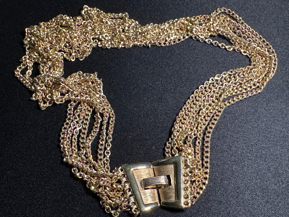 Vintage Crown Trifari 7 Strand Gold Tone Graduating Necklace